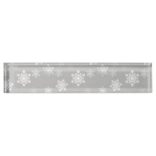 Weihnachtssilbrige weiße Schneegestöber Namensplakette