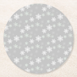 Weihnachtssilbrige weiße Schneegestöber Runder Pappuntersetzer