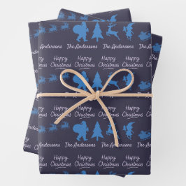 Weihnachtssilhouette-Wrap-Papier in Blau Geschenkpapier Set