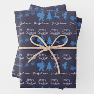 Weihnachtssilhouette-Wrap-Papier in Blau Geschenkpapier Set
