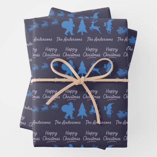 Weihnachtssilhouette-Wrap-Papier in Blau Geschenkpapier Set (Beispiel)
