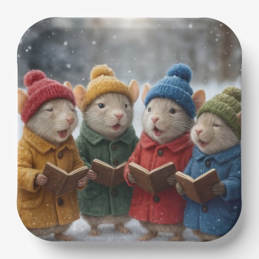Weihnachtssingen der Mäuse im Schnee Pappteller (Vorderseite)