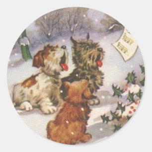 weihnachtssingende Hunde im Schnee Runder Aufkleber