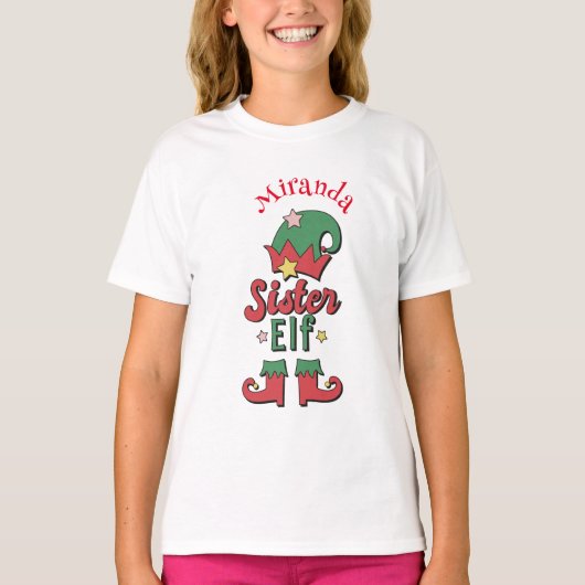 Weihnachtssister Elf personalisierte Girl-T - Shir T-Shirt (Vorderseite)
