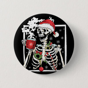 Weihnachtsskelett mit einem Lächeln am Schädel tri Button