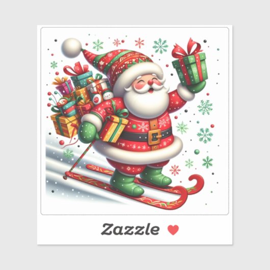 Weihnachtsskifahren bei Geschenken Aufkleber (Blatt)