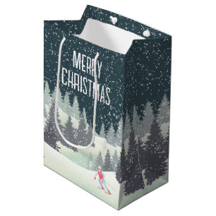 Weihnachtsskifahrer in Winterkiefern Mittlere Geschenktüte