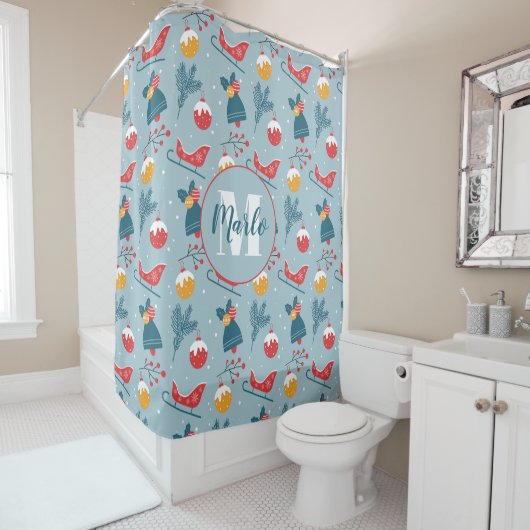 Weihnachtssleigh, Glocken & Ornamente Muster Duschvorhang (Beispiel)