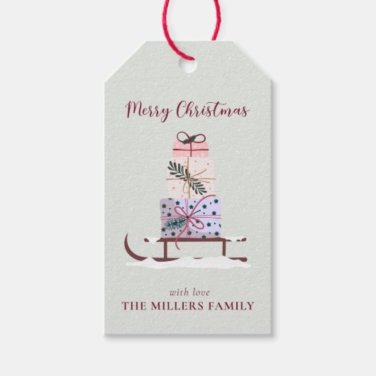 Weihnachtssleigh mit Geschenken, hellgrün Geschenkanhänger (Vorderseite)