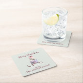 Weihnachtssleigh mit Geschenken, hellgrün Rechteckiger Pappuntersetzer (Vor Ort)