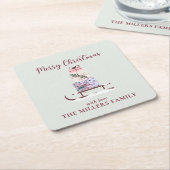 Weihnachtssleigh mit Geschenken, hellgrün Rechteckiger Pappuntersetzer (angewinkelt)