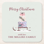 Weihnachtssleigh mit Geschenken, hellgrün Rechteckiger Pappuntersetzer (Vorderseite)