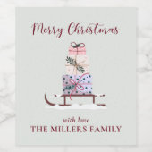 Weihnachtssleigh mit Geschenken, hellgrün Weinetikett (Einzelnes Label)