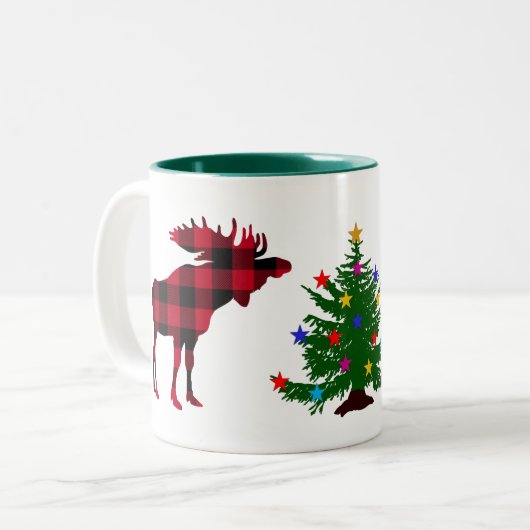 Weihnachtssmoose Rot & Schwarz Buffalo Kariert, Ba Zweifarbige Tasse (Vorderseite Links)