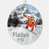 Weihnachtssnowboard Snowboarding Personalisiert Keramik Ornament (Links)