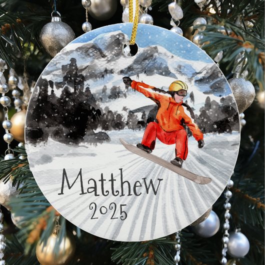 Weihnachtssnowboard Snowboarding Personalisiert Keramik Ornament