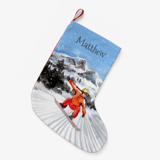 Weihnachtssnowboard Snowboarding Personalisiert Kleiner Weihnachtsstrumpf (Vorderansicht (hängend))
