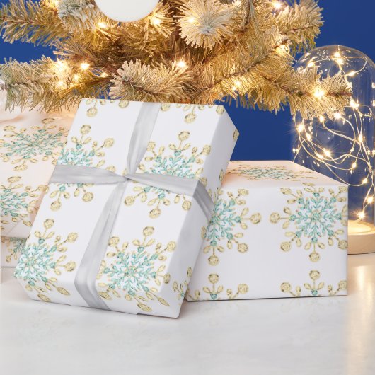 Weihnachtssnowflakes Gold Türkis Wrapping Geschenkpapier (Feiertage)