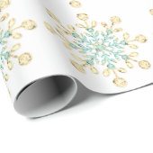 Weihnachtssnowflakes Gold Türkis Wrapping Geschenkpapier (Rolleneckpunkt)