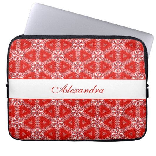 Weihnachtssnowflakes Pattern Rot Personalisiert Laptopschutzhülle (Vorderseite)