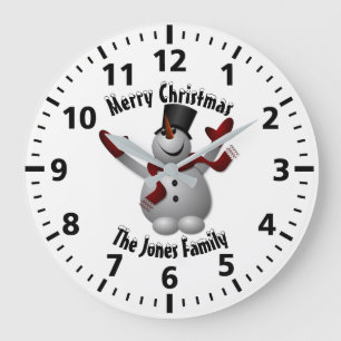 WeihnachtsSnowman personalisiert Große Wanduhr