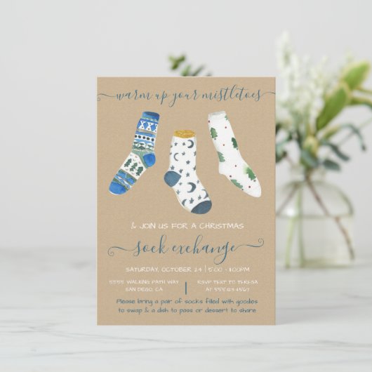 Weihnachtssockbörse - Party Einladung (Stehend Vorderseite)