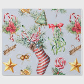 Weihnachtssocke/Blaumuster Geschenkpapier (Flach)