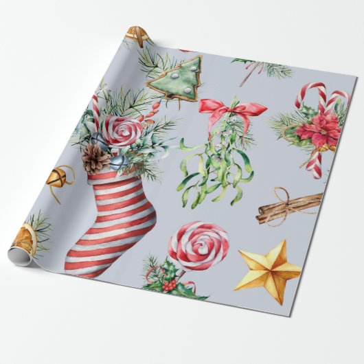 Weihnachtssocke/Blaumuster Geschenkpapier (Ungerollt)