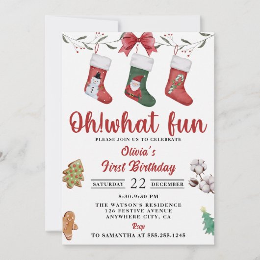 Weihnachtssocke Geburtstagsparty Einladung (Vorderseite)