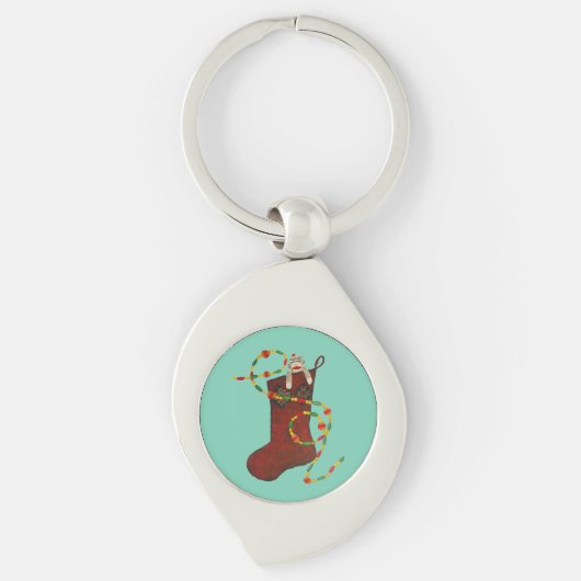 Weihnachtssocken-Affenring Schlüsselanhänger (Vorderseite)