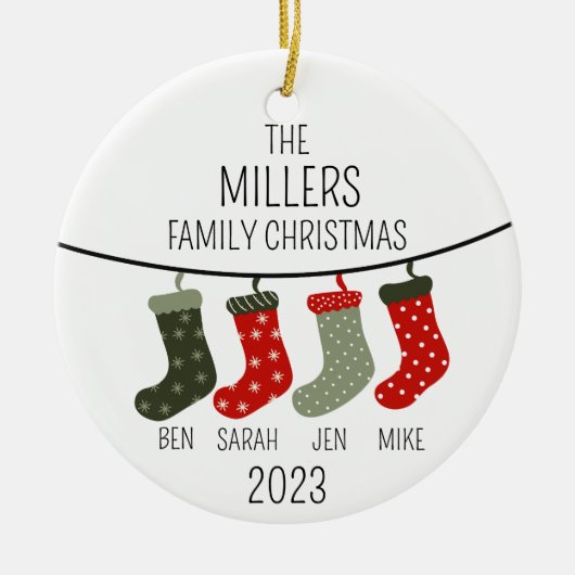 Weihnachtssocken als Familie von vier Keramik Ornament (Vorne)