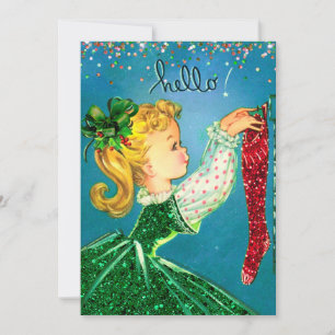 Weihnachtssocken Glitzer Girl Monogramm Dankeskarte