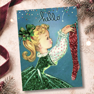 Weihnachtssocken Glitzer Girl Monogramm Einladung