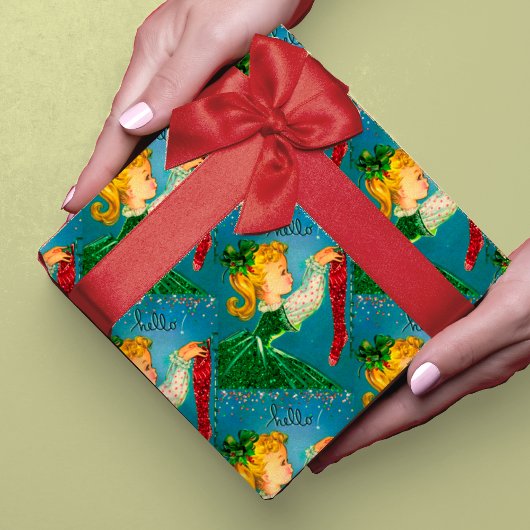 Weihnachtssocken Glitzer Girl Monogramm Geschenkpapier