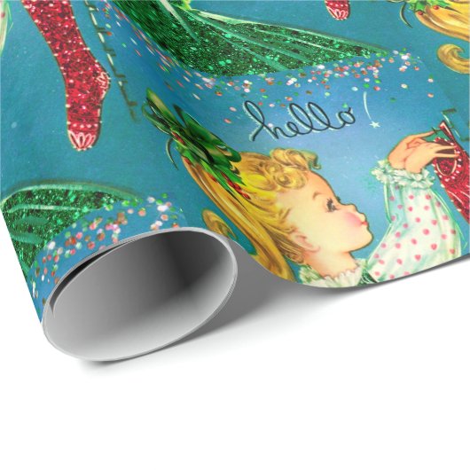 Weihnachtssocken Glitzer Girl Monogramm Geschenkpapier (Rolleneckpunkt)