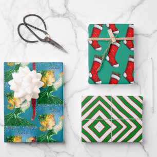 Weihnachtssocken Glitzer Girl Monogramm Geschenkpapier Set