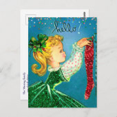 Weihnachtssocken Glitzer Girl Monogramm Postkarte (Vorne/Hinten)