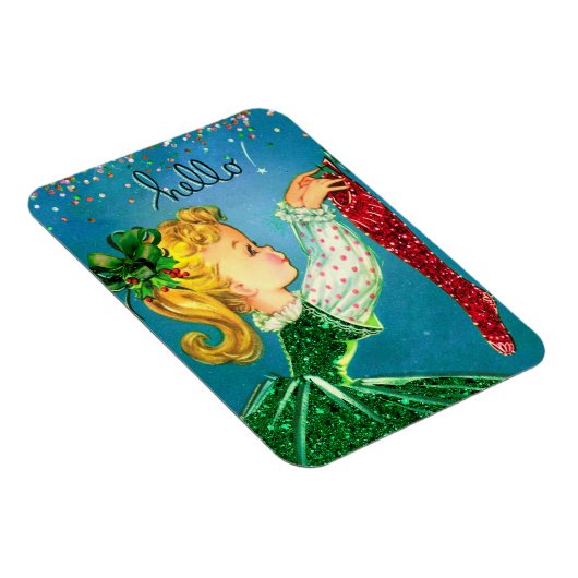 Weihnachtssocken Glitzer Mädchen Magnet (Rechte Seite)