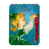 Weihnachtssocken Glitzer Mädchen Magnet (Vertikal)