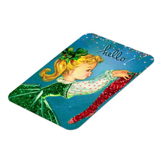 Weihnachtssocken Glitzer Mädchen Magnet (Linke Seite)