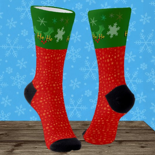 Weihnachtssocken, Ho Ho Ho, Santa, Schneeflocken Socken