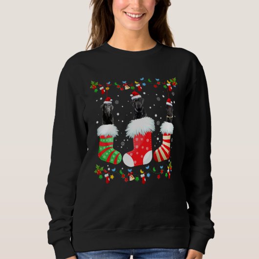 Weihnachtssocken Lights Santa Black Lab Labrador D Sweatshirt (Vorderseite)