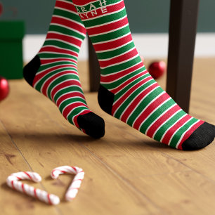 Weihnachtssocken mit Rot und Grünem Streifen Socken