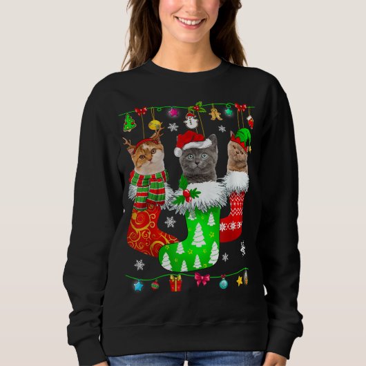 Weihnachtssocken Pajama Cat Kitten Lover Cat Mama Sweatshirt (Vorderseite)