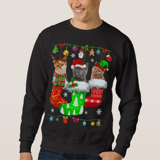Weihnachtssocken Pajama Cat Kitten Lover Cat Mama Sweatshirt (Vorderseite)