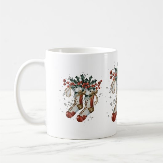 Weihnachtssocken und Holly Berry Kaffeetasse (Links)