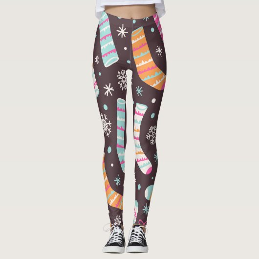 Weihnachtssocken und Schneeflocken: Vintages Muste Leggings (Vorderseite)