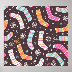 Weihnachtssocken und Schneeflocken: Vintages Muste Poster