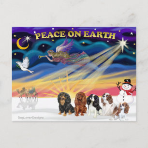 Weihnachtssonne - Cavalier Kings Charles (fünf) Feiertagspostkarte