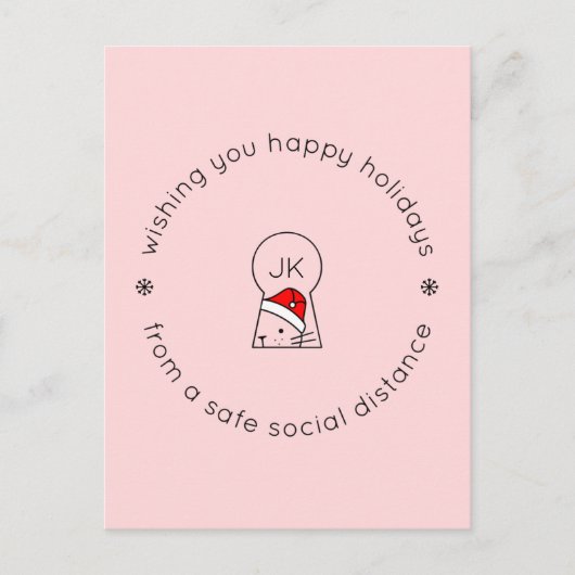 Weihnachtssozial Distanz Niedlich Funny Cat Monogr Postkarte (Vorderseite)